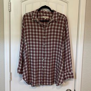 LOFT Red Plaid Button Down